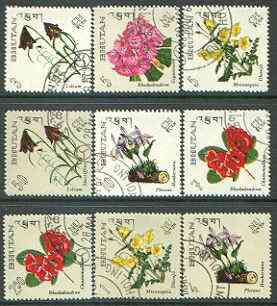 Bhutan 1967 Flowers perf set of 9 complete very fine cto used, SG 117-25, Mi 130-38*, stamps on , stamps on  stamps on flowers, stamps on  stamps on scots, stamps on  stamps on scotland