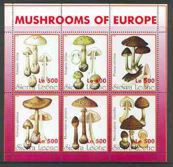 Sierra Leone 1998 Fungi sheetlet #2 containing 6 values unmounted mint, stamps on fungi
