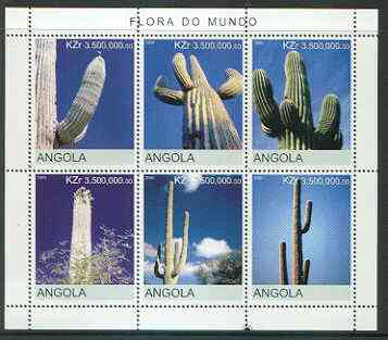 Angola 2000 Cacti sheetlet containing set of 6 values unmounted mint, stamps on , stamps on  stamps on flowers, stamps on angola, stamps on cacti