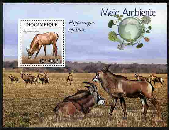 Mozambique 2010 WWF - Antelope Hippotragus equinus perf souvenir sheet unmounted mint, stamps on animals, stamps on  wwf , stamps on antelope