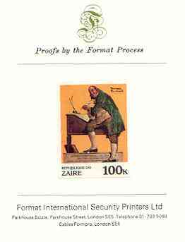 Zaire 1981 Signing Declaration of Independence by Norman Rockwell 100k imperf proof mounted on Format International proof card