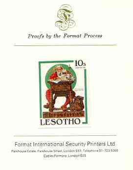 Lesotho 1981 Santa Reading his Mail by Norman Rockwell 10s imperf proof mounted on Format International proof card, stamps on arts, stamps on santa, stamps on postal