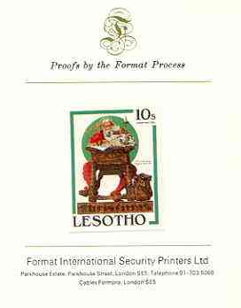 Lesotho 1981 Santa Reading his Mail by Norman Rockwell 10s imperf proof mounted on Format International proof card, stamps on arts, stamps on santa, stamps on postal
