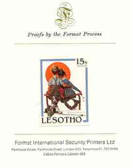 Lesotho 1981 The Little Spooners by Norman Rockwell 15s imperf proof mounted on Format International proof card, stamps on , stamps on  stamps on arts, stamps on love