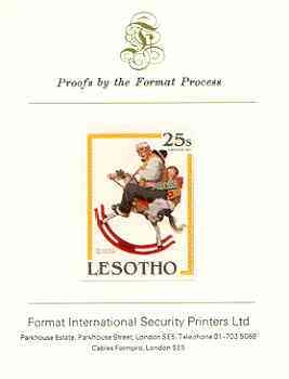 Lesotho 1981 Ride Em Cowboy by Norman Rockwell 25s imperf proof mounted on Format International proof card, stamps on arts, stamps on toys