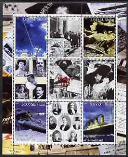 Somaliland 2000 Titanic perf sheetlet containing set of 8 values plus label fine used, stamps on films, stamps on cinema, stamps on entertainments, stamps on ships, stamps on titanic, stamps on disasters, stamps on shipwrecks