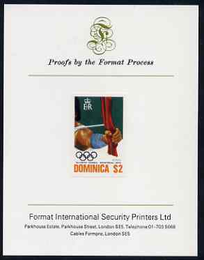 Dominica 1976 Olympic Games $2 (Archery) imperf proof mounted on Format International proof card (as SG 521), stamps on , stamps on  stamps on sport, stamps on  stamps on archery, stamps on  stamps on olympics