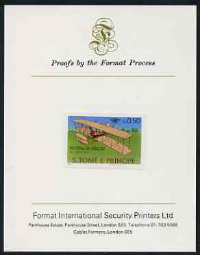 St Thomas & Prince Islands 1979 Aviation History 0.5Db (Wright Flyer 1) imperf proof mounted on Format International proof card, stamps on , stamps on  stamps on aviation