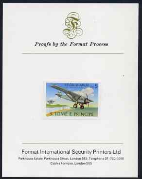 St Thomas & Prince Islands 1979 Aviation History 5Db (Spirit of St Louis) imperf proof mounted on Format International proof card, stamps on , stamps on  stamps on aviation, stamps on  stamps on lindburgh, stamps on  stamps on 