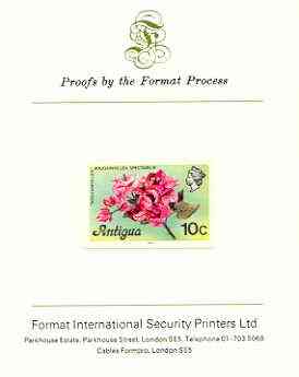 Antigua 1976 Bougainvillea 10c (with imprint) imperf proof mounted on Format International proof card (as SG 476B), stamps on flowers, stamps on trees, stamps on shrubs