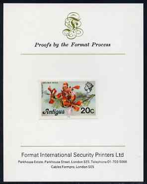 Antigua 1976 Flamboyant 20c (with imprint) imperf proof mounted on Format International proof card (as SG 478B), stamps on flowers, stamps on trees, stamps on 