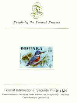 Dominica 1978 Ringed Kingfisher 1/2c imperf proof mounted on Format International proof card (SG 523var), stamps on birds, stamps on kingfisher