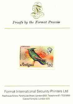 Antigua 1976 Crested Hummingbird 1/2c (without imprint) imperf proof mounted on Format International proof card (SG 469Avar), stamps on , stamps on  stamps on birds, stamps on hummingbirds