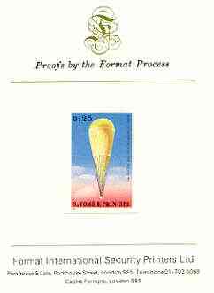 St Thomas & Prince Islands 1980 Balloons 25Db (Prof Piccard) imperf proof mounted on Format International proof card, stamps on , stamps on  stamps on aviation, stamps on balloons