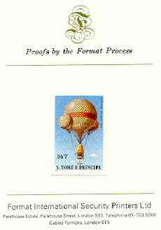 St Thomas & Prince Islands 1980 Balloons 7Db (John Wise) imperf proof mounted on Format International proof card, stamps on , stamps on  stamps on aviation, stamps on balloons