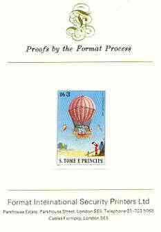 St Thomas & Prince Islands 1980 Balloons 3Db (Von Lütgendorf) imperf proof mounted on Format International proof card, stamps on aviation, stamps on balloons