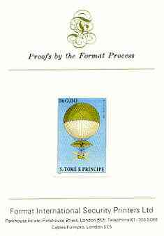 St Thomas & Prince Islands 1980 Balloons 0.5Db (Blanchard) imperf proof mounted on Format International proof card, stamps on aviation, stamps on balloons