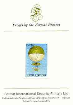 St Thomas & Prince Islands 1980 Balloons 0.5Db (Blanchard) imperf proof mounted on Format International proof card, stamps on , stamps on  stamps on aviation, stamps on balloons