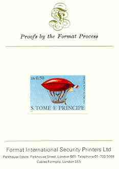 St Thomas & Prince Islands 1980 Airships 0.5Db (De LÃ´me) imperf proof mounted on Format International proof card, stamps on , stamps on  stamps on aviation, stamps on  stamps on airships