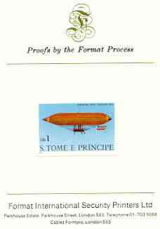St Thomas & Prince Islands 1980 Airships 1Db (Paul Hanlein) imperf proof mounted on Format International proof card, stamps on , stamps on  stamps on aviation, stamps on  stamps on airships