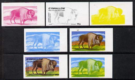 Eynhallow 1977 North American Animals 20p (Bison) set of 7 imperf progressive colour proofs comprising the 4 individual colours plus 2, 3 and all 4-colour composites unmounted mint, stamps on animals, stamps on  bovine