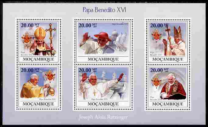 Mozambique 2009 Pope Benedict XVI perf sheetlet containing 6 vaues unmounted mint, stamps on , stamps on  stamps on personalities, stamps on  stamps on pope