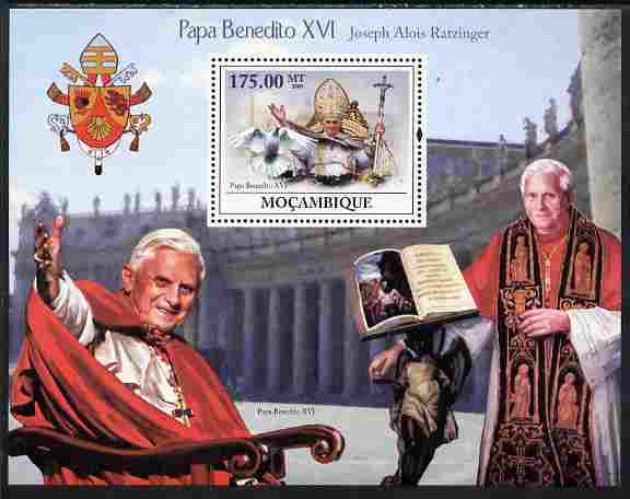 Mozambique 2009 Pope Benedict XVI perf souvenir sheet unmounted mint, stamps on , stamps on  stamps on personalities, stamps on  stamps on pope