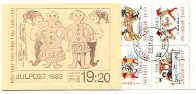 Sweden 1983 Christmas (Chritmas Cards) 19k20 booklet complete with first day cancels, SG SB368, stamps on christmas, stamps on dancing