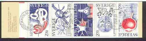 Booklet - Sweden 1984 Nobel Prize Winners for Medicine 113k50 booklet complete with first day cancels, SG SB377, stamps on nobel, stamps on medical, stamps on hearing, stamps on deaf, stamps on eye