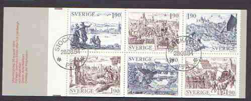 Sweden 1984 Old Towns 11k40 booklet complete with first day cancels, SG SB375, stamps on anchors, stamps on fishing, stamps on bridges