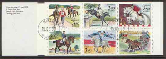Sweden 1990 World Equestrian Games 22k80 booklet complete with first day cancels, SG SB428, stamps on horses, stamps on show jumping, stamps on circus