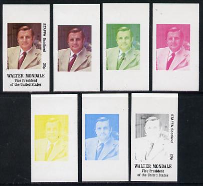 Staffa 1977 Carter/Mondale Inauguration 20p Walter Mondale (Vice President) set of 7 imperf progressive colour proofs comprising the 4 individual colours plus 2, 3 and al..., stamps on constitutions       americana  personalities    usa-presidents