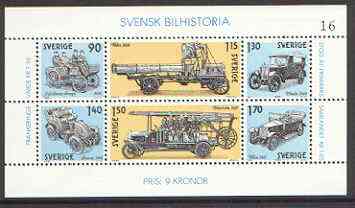 Sweden 1980 Swedish Motor Vehicles perf m/sheet unmounted mint, SG MS 1050, stamps on cars, stamps on volvo, stamps on fire, stamps on trucks
