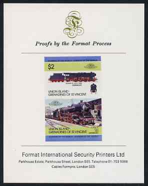 St Vincent - Union Island $2 Locomotive class 01 (4-6-2) imperf se-tenant proof pair mounted on Format International proof card, stamps on , stamps on  stamps on railways