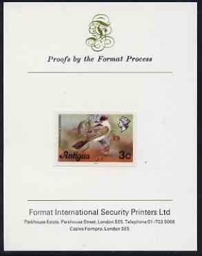 Antigua 1976 Loggerhead Kingbird 3c (with imprint) imperf proof mounted on Format International proof card (as SG 472B), stamps on , stamps on  stamps on birds