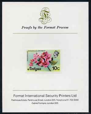Antigua 1976 Bougainvillea 10c (without imprint) imperf proof mounted on Format International proof card (as SG 476A), stamps on flowers, stamps on trees, stamps on shrubs