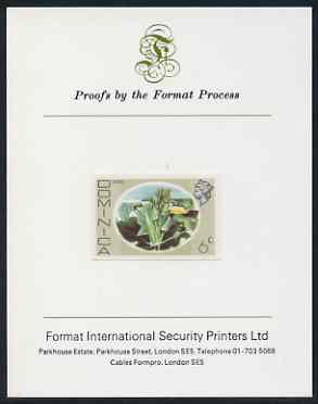Dominica 1975-78 Ochro 6c imperf proof mounted on Format International proof card (as SG 496), stamps on flowers