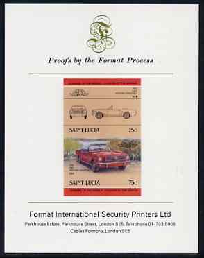 St Lucia 1984 Cars #2 (Leaders of the World) 75c Ford Mustang (1965) imperf se-tenant proof pair mounted on Format International proof card, stamps on , stamps on  stamps on cars, stamps on ford