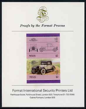 Nevis 1985 $2 Pontiac 2-door (1926) imperf se-tenant proof pair mounted on Format International proof card (as SG 336a), stamps on , stamps on  stamps on cars, stamps on pontiac