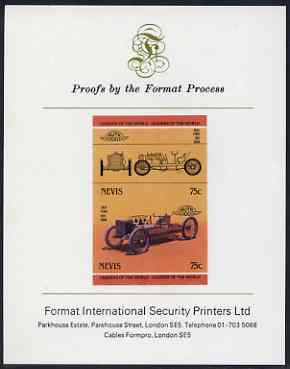 Nevis 1985 75c Ford 999 (1904) imperf se-tenant proof pair mounted on Format International proof card (as SG 259a), stamps on cars, stamps on ford