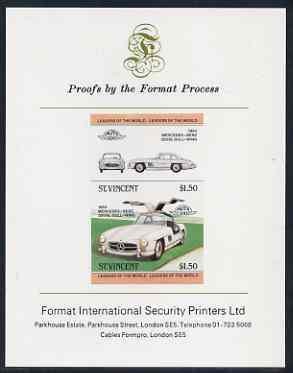 St Vincent 1983 $1.50 Mercedes Benz 300SL (1954) imperf se-tenant proof pair mounted on Format International proof card (as SG 733a), stamps on , stamps on  stamps on cars, stamps on mercedes