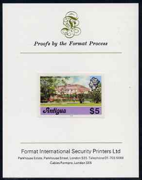 Antigua 1976 Government House $5 (with imprint) imperf proof mounted on Format International proof card (as SG 485B), stamps on constitutions