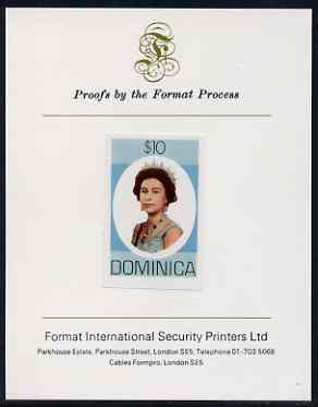 Dominica 1975-78 Queen Elizabeth II $10 imperf proof mounted on Format International proof card (as SG 507), stamps on , stamps on  stamps on royalty