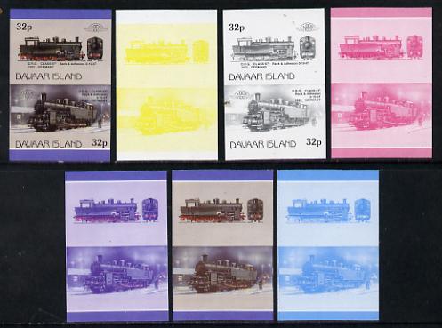 Davaar Island 1983 Locomotives #1 DRG Class 97 0-10-0 loco 32p set of 7 imperf se-tenant progressive colour proofs comprising the 4 individual colours plus 2, 3 and all 4..., stamps on railways