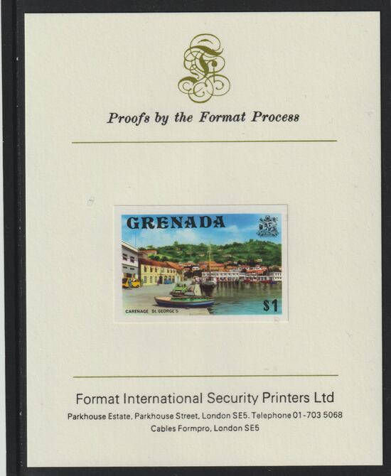 Grenada 1975 Carenage $1 imperf proof mounted on Format International proof card (as SG 664), stamps on , stamps on  stamps on tourism