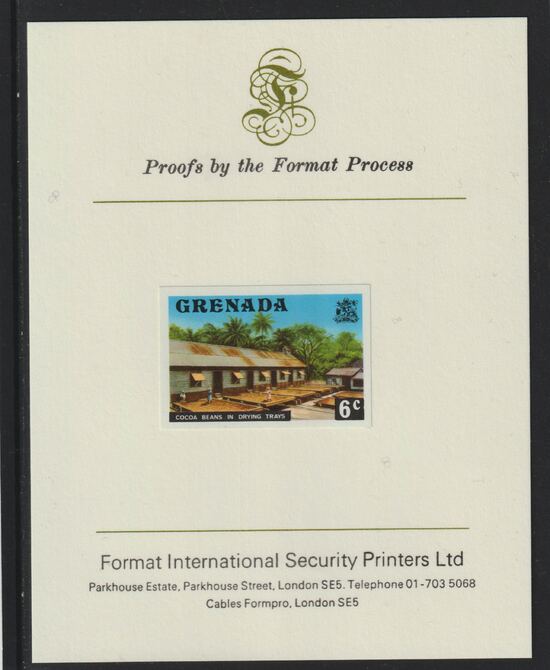 Grenada 1975 Cocoa Beans 6c imperf proof mounted on Format International proof card (as SG 654), stamps on , stamps on  stamps on drink, stamps on food