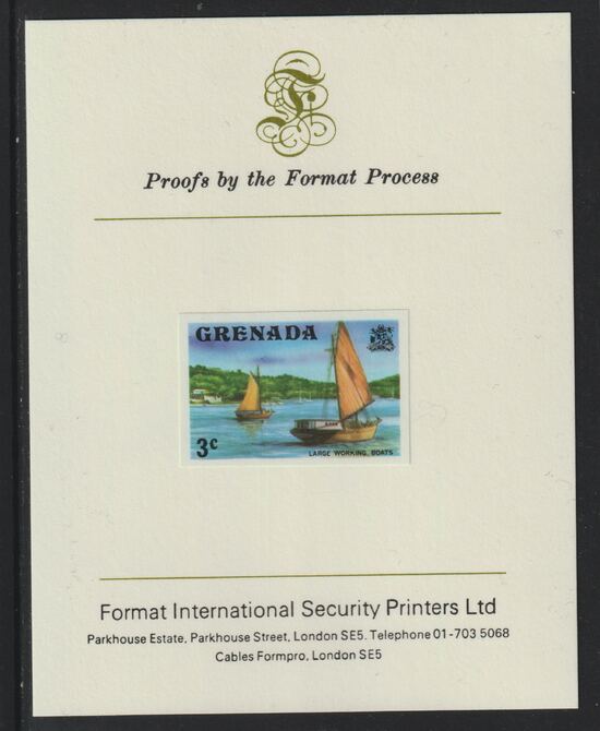 Grenada 1975 Working Boats 3c imperf proof mounted on Format International proof card (as SG 652), stamps on , stamps on  stamps on ships