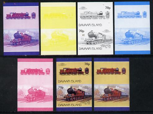 Davaar Island 1983 Locomotives #1 Furness Railway Class N1 4-6-4T loco 70p set of 7 imperf se-tenant progressive colour proofs comprising the 4 individual colours plus 2,..., stamps on railways