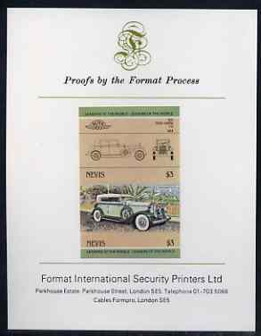 Nevis 1984 Cars #2 (Leaders of the World) $3 Pierce Arrow imperf se-tenant proof pair mounted on Format International proof card (as SG 209a) , stamps on cars