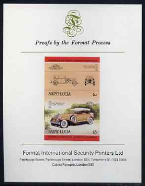 St Lucia 1984 Cars #2 (Leaders of the World) $3 Chrysler Imperial (1931) imperf se-tenant proof pair mounted on Format International proof card, stamps on , stamps on  stamps on cars, stamps on chrysler